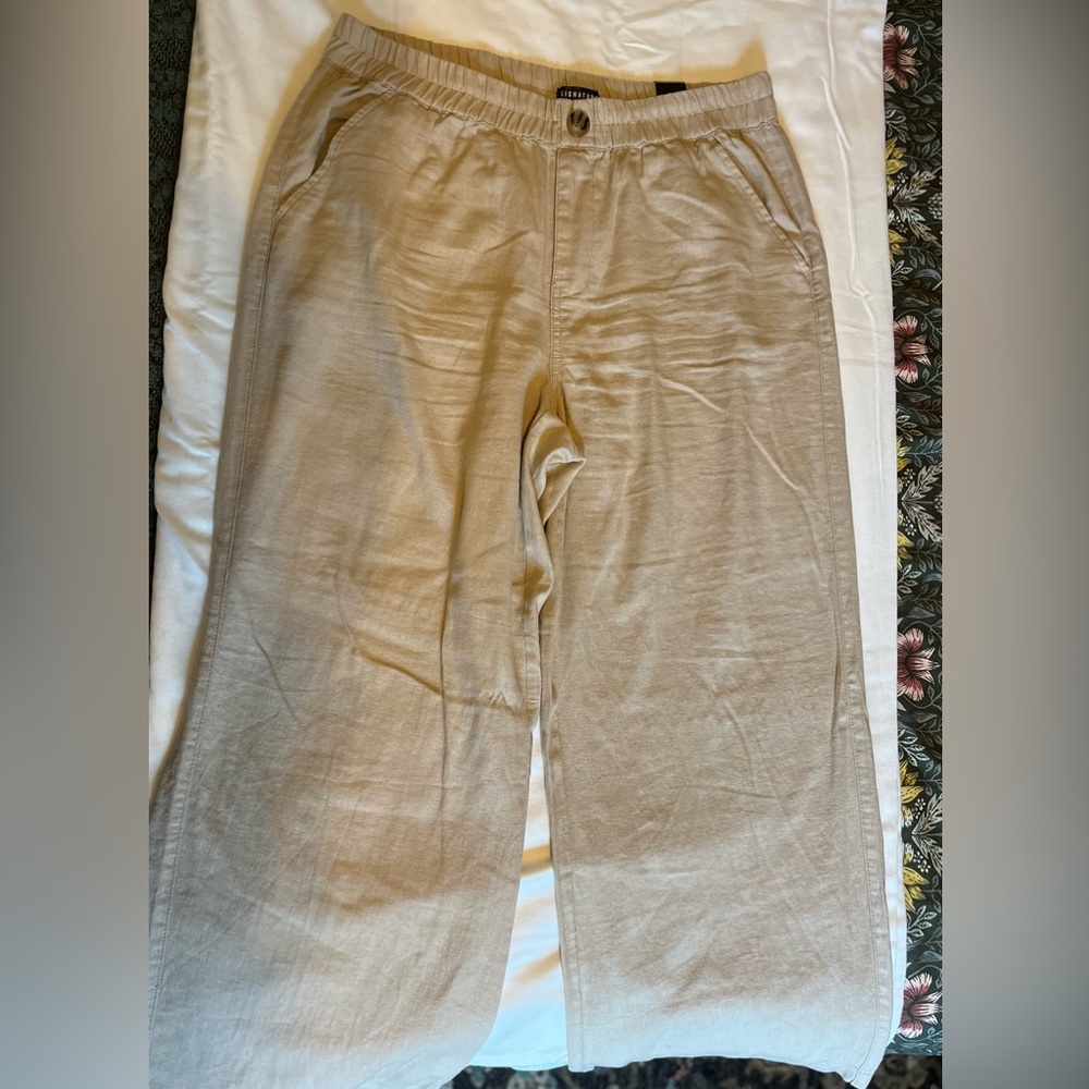 Reitmans Tan Linen Wide Leg Trouser Petite Size 12 BNWT